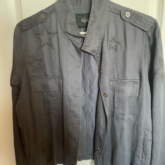 NWT Rails Rowen Linen Tencel Jacket XS Gray Military Stitched Stars - Picture 1 of 3